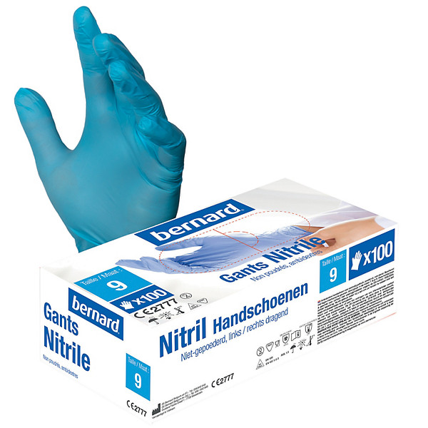 Gants jetables nitrile non poudrés Premium Bernard taille 9, boîte de 100