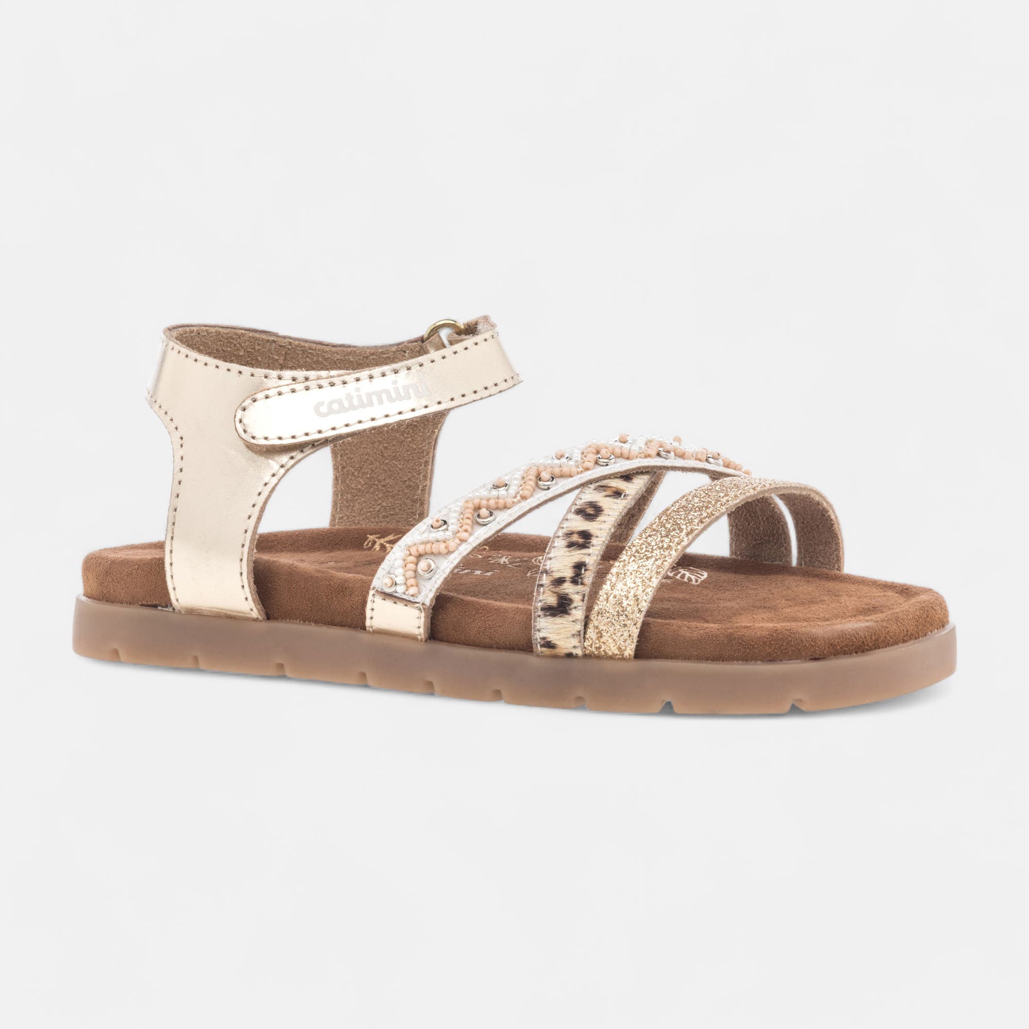 Mules semelle liège Fille en cuir or