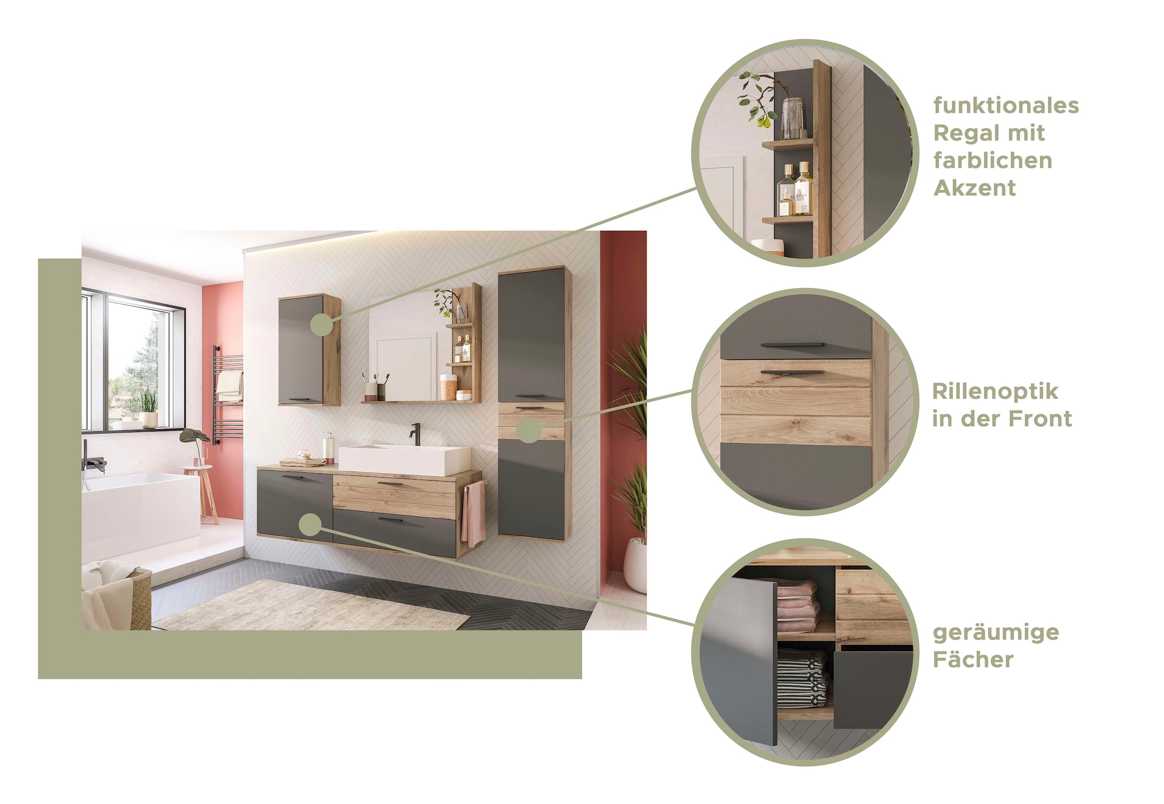 INOSIGN Midischrank »Riga, Breite 37 cm, 2 Türen, 2 Einlegeböden, 1 Konstruktionsboden« Türanschlag wechselbar, Badmöbel, Badschrank, Schrank,Bad, Hochschrank