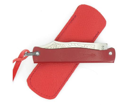 Douk Douk 160 Inox - Manche Acier couleur ROUGE - GAINE CUIR Couteau de poche Le Thiers par Cognet Douk Douk