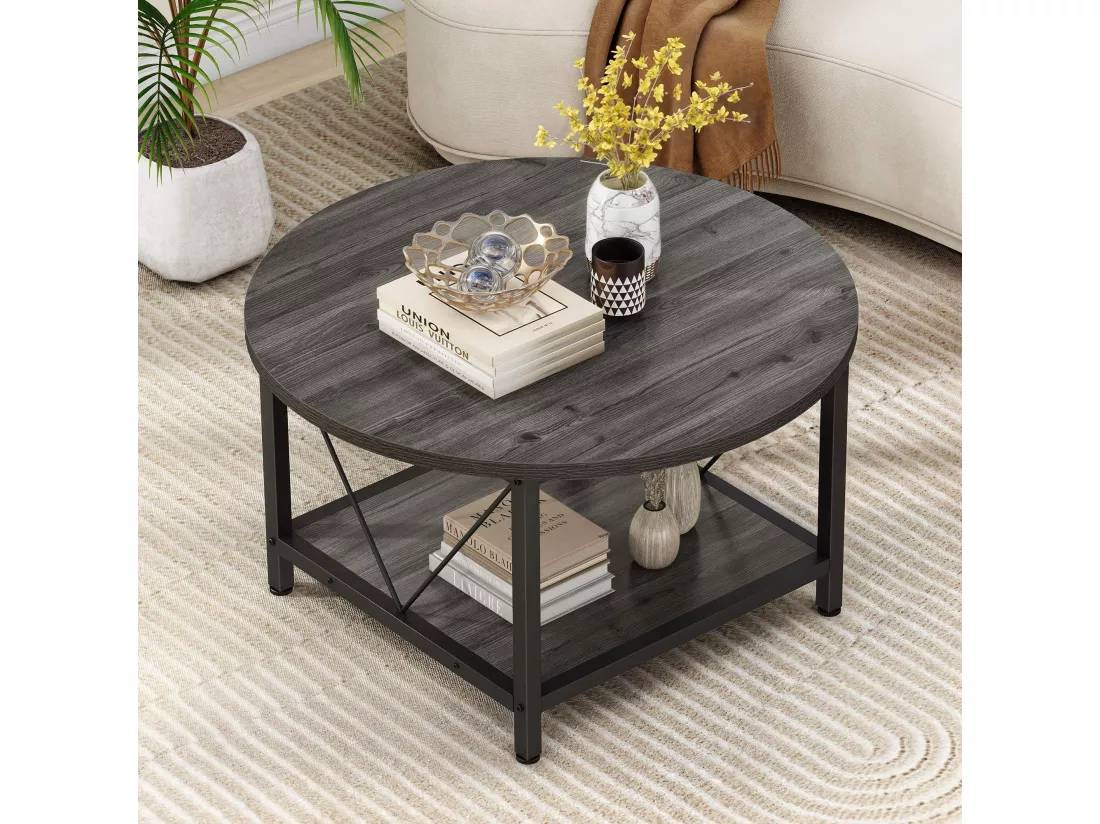 YITAHOME Table Basse Ronde - Gris - 80X80X46CM - Capacité de Charge 50kg - Table Basse Bois - Salon - Canapé