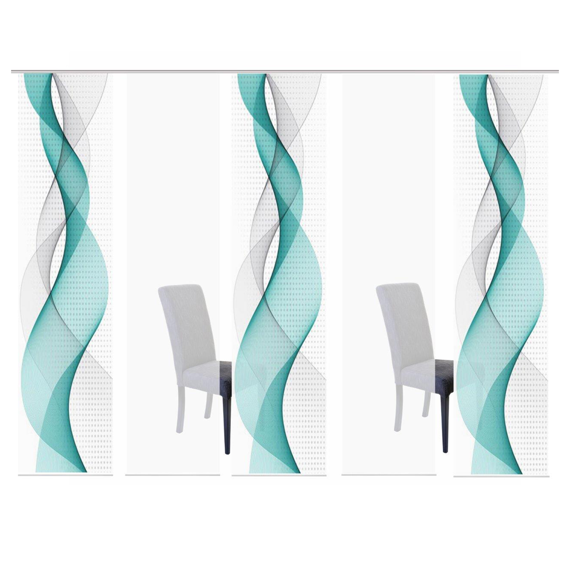 5-teiliges Schiebevorhang-Set OPALIA - türkis - je 60x245 cm