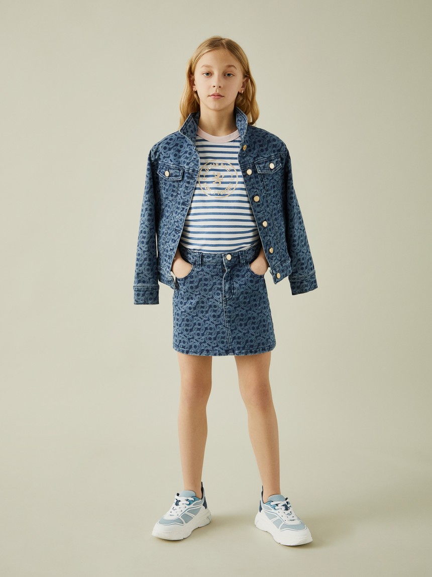 Saia denim com monograma