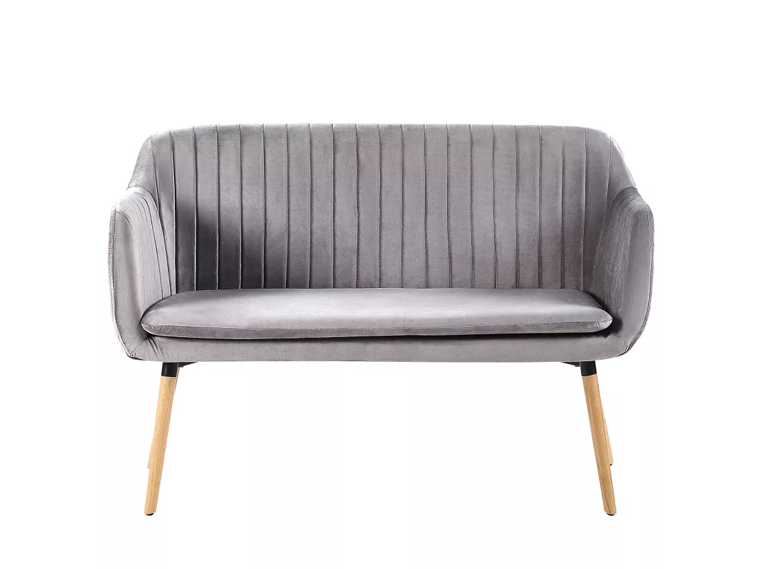 Canapé banquette 2 places en velours gris clair TABY