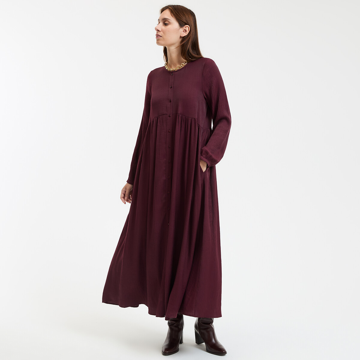COLEÇÕES LA REDOUTE<br>Vestido longo, mangas compridas. Assinatura SUZIE
