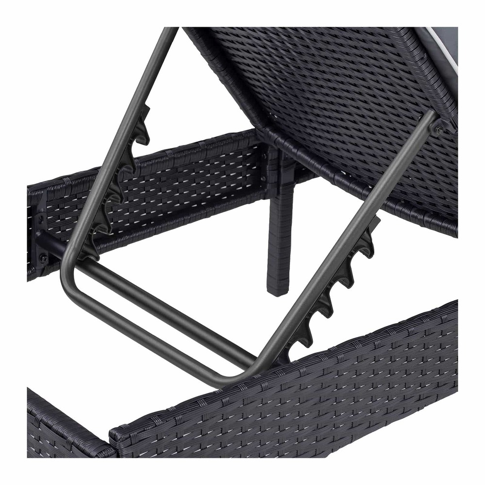 Chaise longue de jardin transat de plage bain de soleil bronzage en rotin avec coussin (armature en acier, coussin confortabl