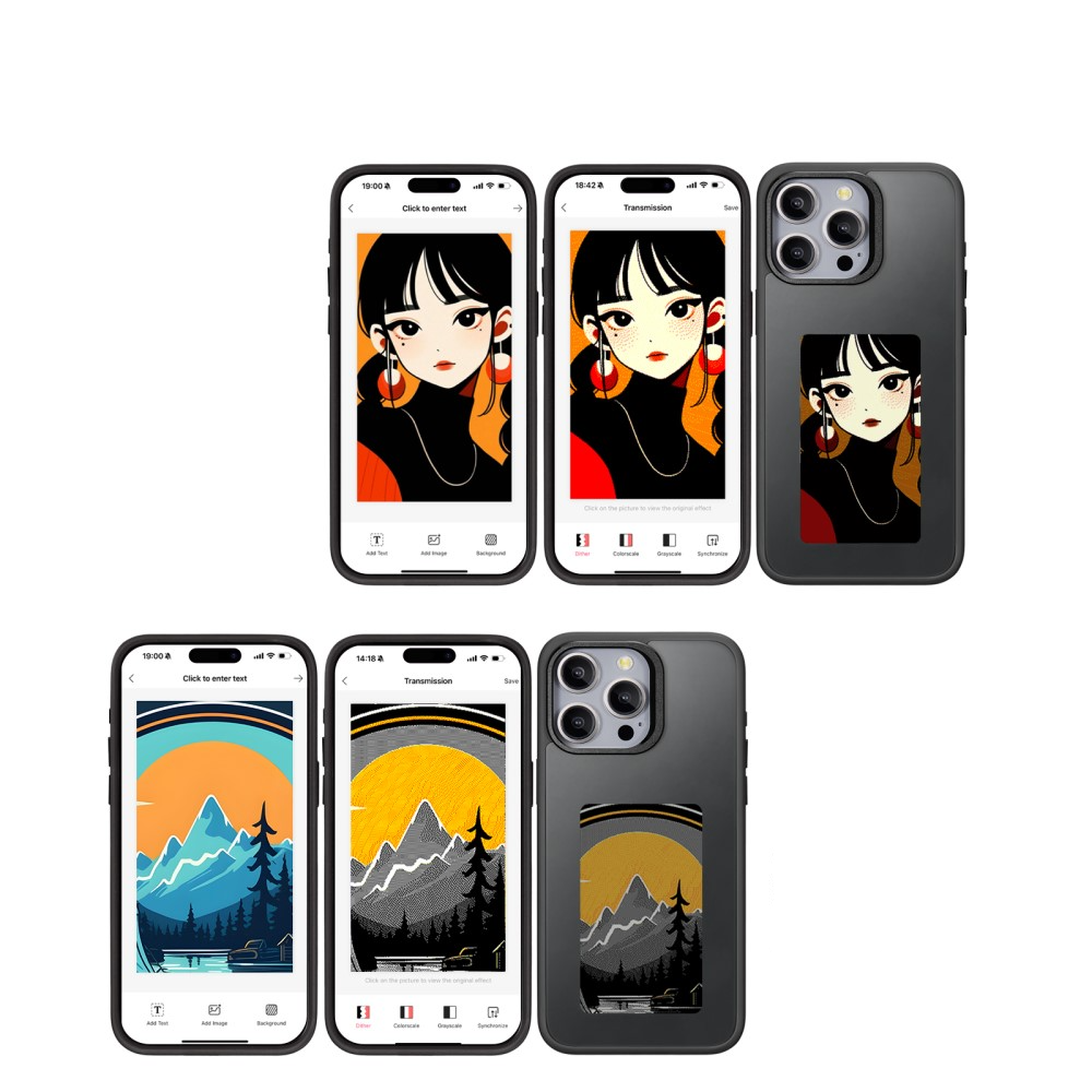 iPhone 13 Pro Hybrid Hülle TPU Bumper mit Acryl Rückseite   DIY E-Ink Display mit NFC Technologie - Schwarz