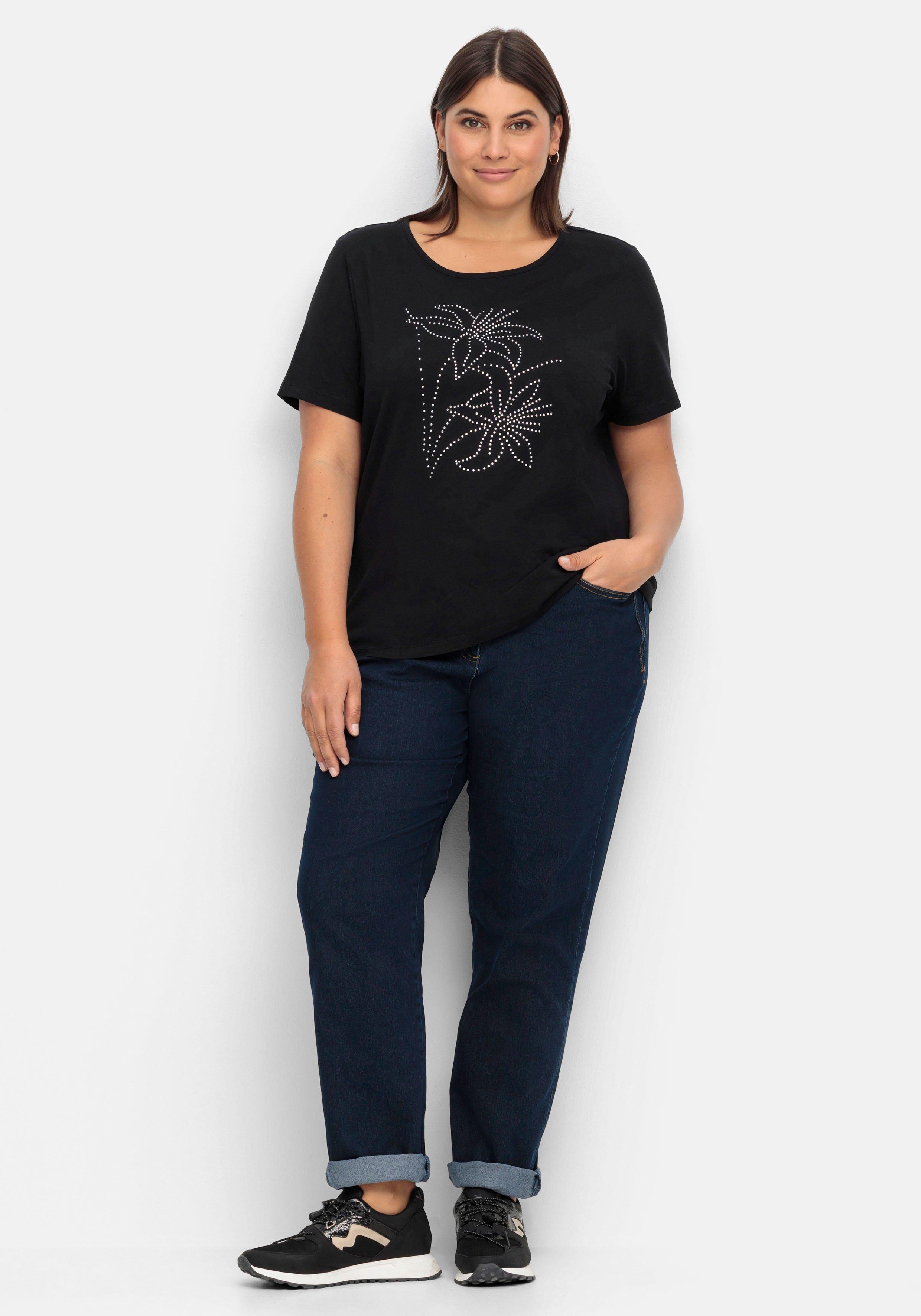 Shirt mit Blumenmuster aus Ziersteinchen vorn
