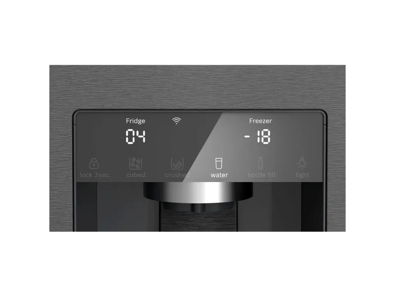 Bosch Serie | 6 KFI96AXEA - Køleskab/fryser - frans dør-bundfryser med vanddispenser, isdispenser - bredde: 90.5 cm - dybde: 73.1 cm - højde: 183 cm - 574 liter - Klasse E - børstet sort stål