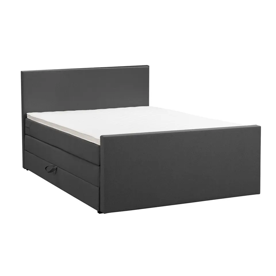 Boxspring met opbergruimte en voetbord Liv egaal - antraciet - 140x200cm