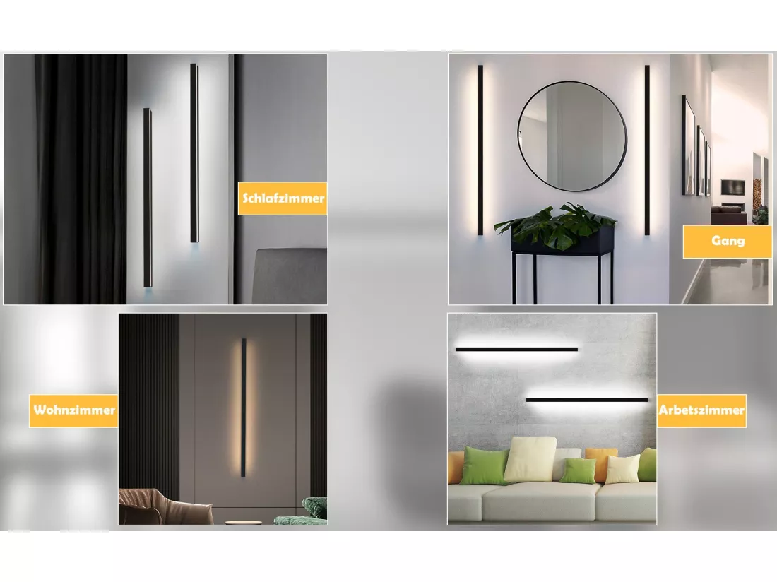 NETTLIFE Applique murale LED pour intérieur, noir, variable, 100 cm, moderne, 15 W, lampe de couloir, éclairage mural
