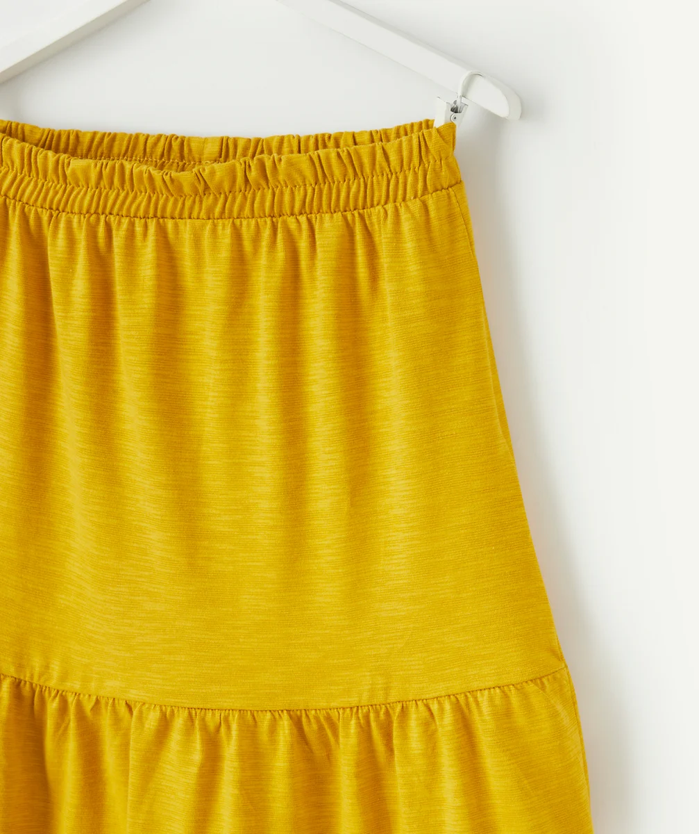 JUPE LONGUE À VOLANTS FILLE EN COTON JAUNE MOUTARDE