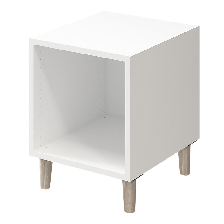 Table de chevet sur pieds blanche et effet chêne GoodHome Atomia H. 48,5 x L. 37,5 x P. 47 cm