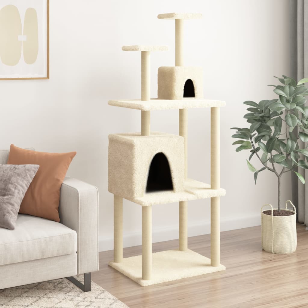 arranhador para gatos vidaXL com postes de sisal, creme, 167 cm