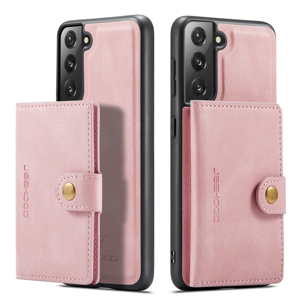2in1 Samsung Galaxy S21 FE 5G Leder Hülle Wallet   Magnetisches Kreditkartenfach - Rosa