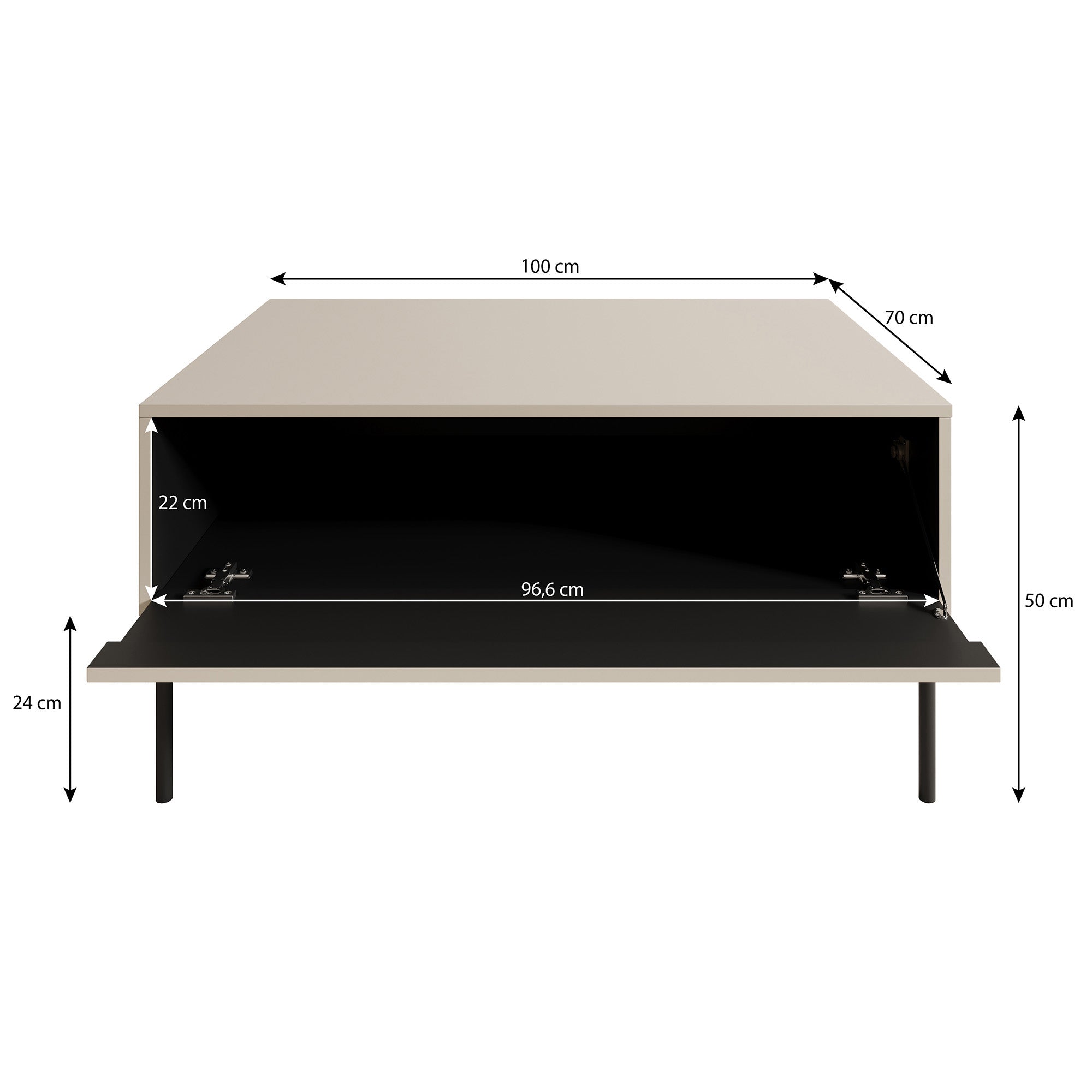 Timoteo - Salontafel met opbergruimte - Beige - 100x70x50 cm