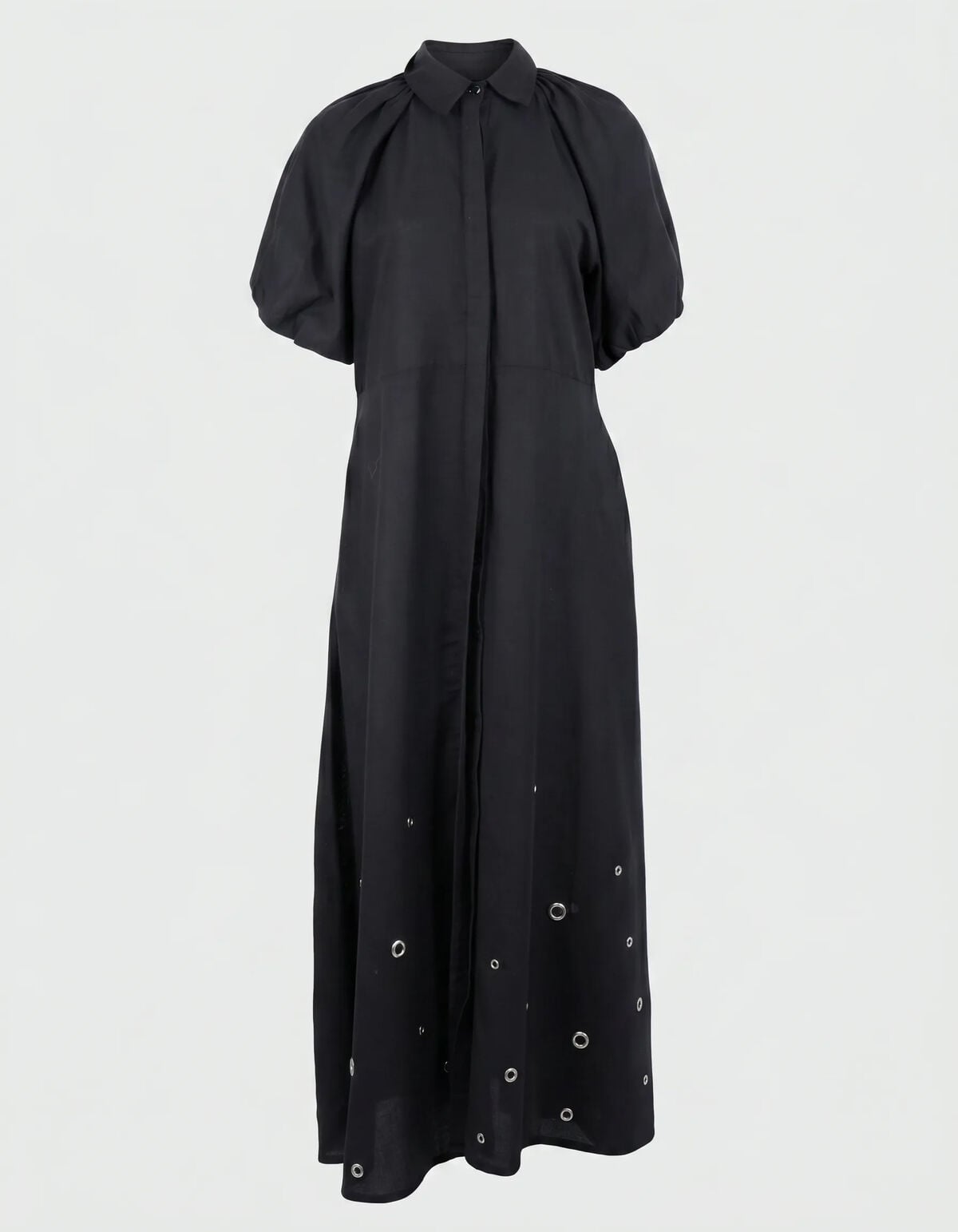 Linnen Eyelet Maxi Jurk Zwart