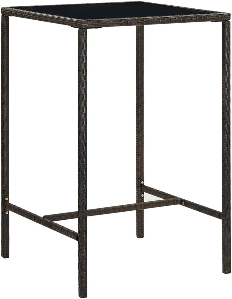 Garten-Bartisch Braun 70x70x110 cm Poly Rattan und Glas Bartisch, Bistrotisch Bartheke für Hausbar, Wohnzimmer und Esszimme WA9384437