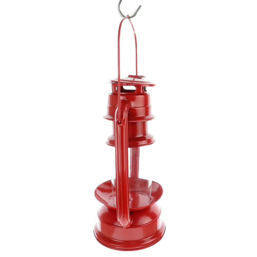 Mangeoire lanterne rouge à suspendre, hauteur 23 cm, pour oiseaux