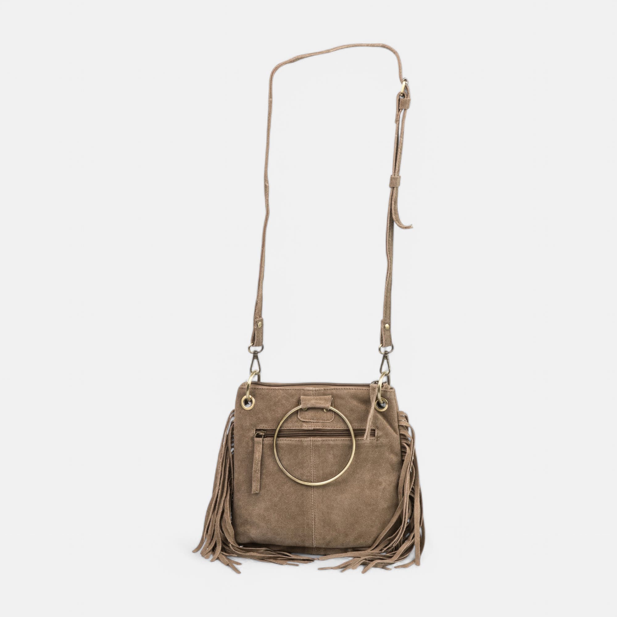 Sac bandoulière en cuir taupe