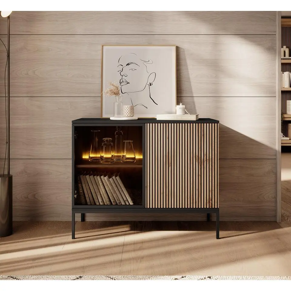 Meubella - Dressoir Legend - Mat zwart - Eiken - 104 cm