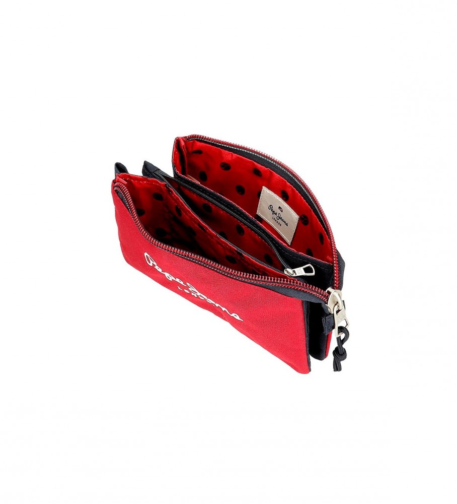 Estojo para lápis Pepe Jeans Clark com três compartimentos, vermelho