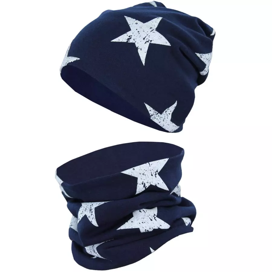 TupTam Unisex Kinder Beanie Mütze Schlauchschal Set blauweiß