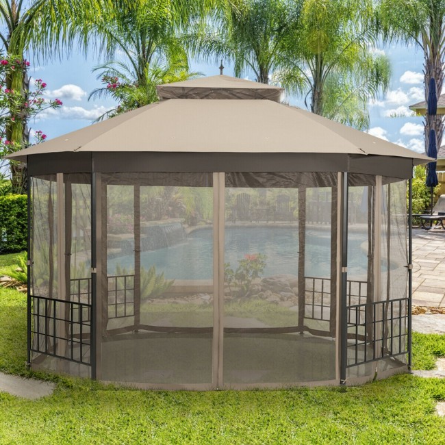Gazebo octogonal para pátio de 3m x 3,6m com tela mosquiteira