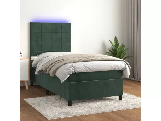 Sommier tapissier et matelas et LED Vert foncé 90x200cm Velours
