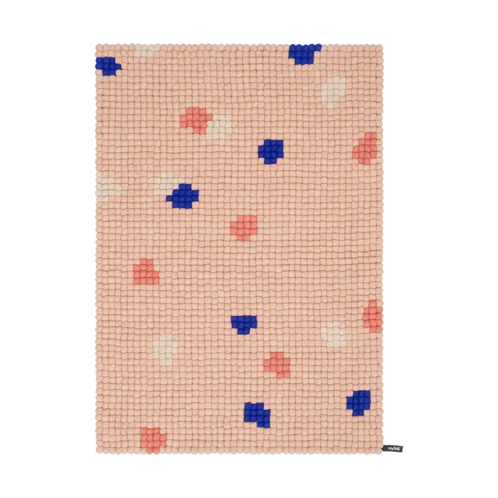 myfelt - Terra Rose Filzkugelteppich, 120 x 170 cm, rosé / coral / weiss / kobaltblau