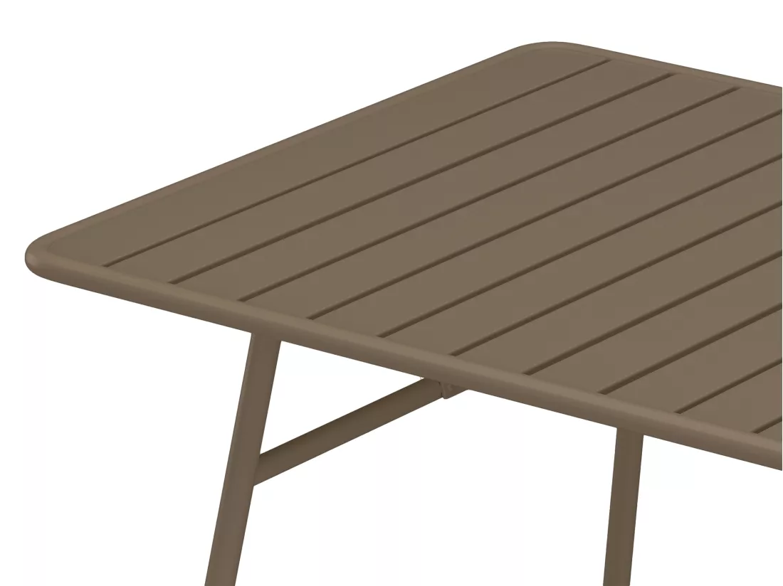 Salle à manger de jardin en métal - une table L.160 cm avec 2 fauteuils empilables et 4 chaises empilables - Taupe - MIRMANDE de MYLIA