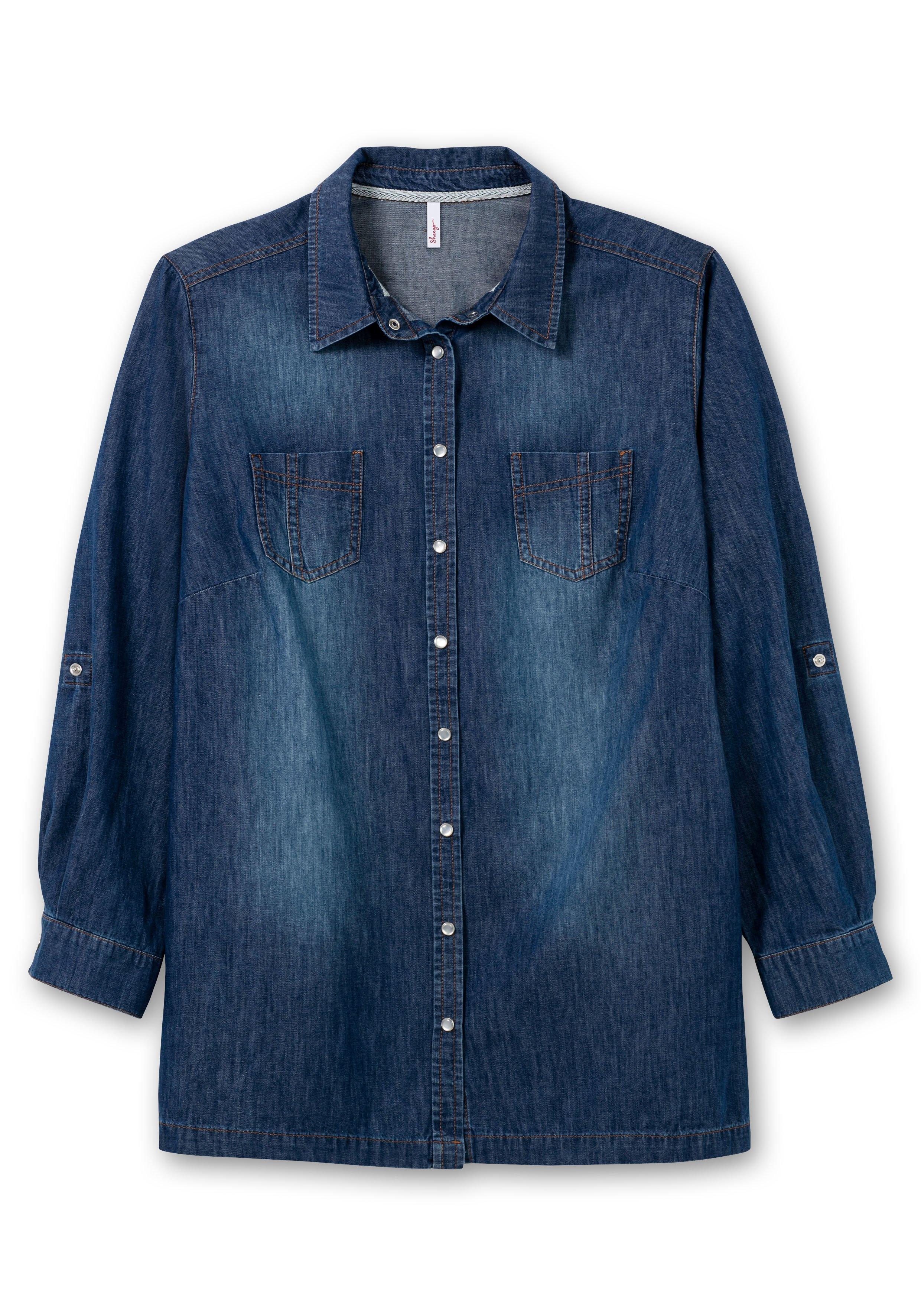 Jeansbluse mit krempelbaren Ärmeln