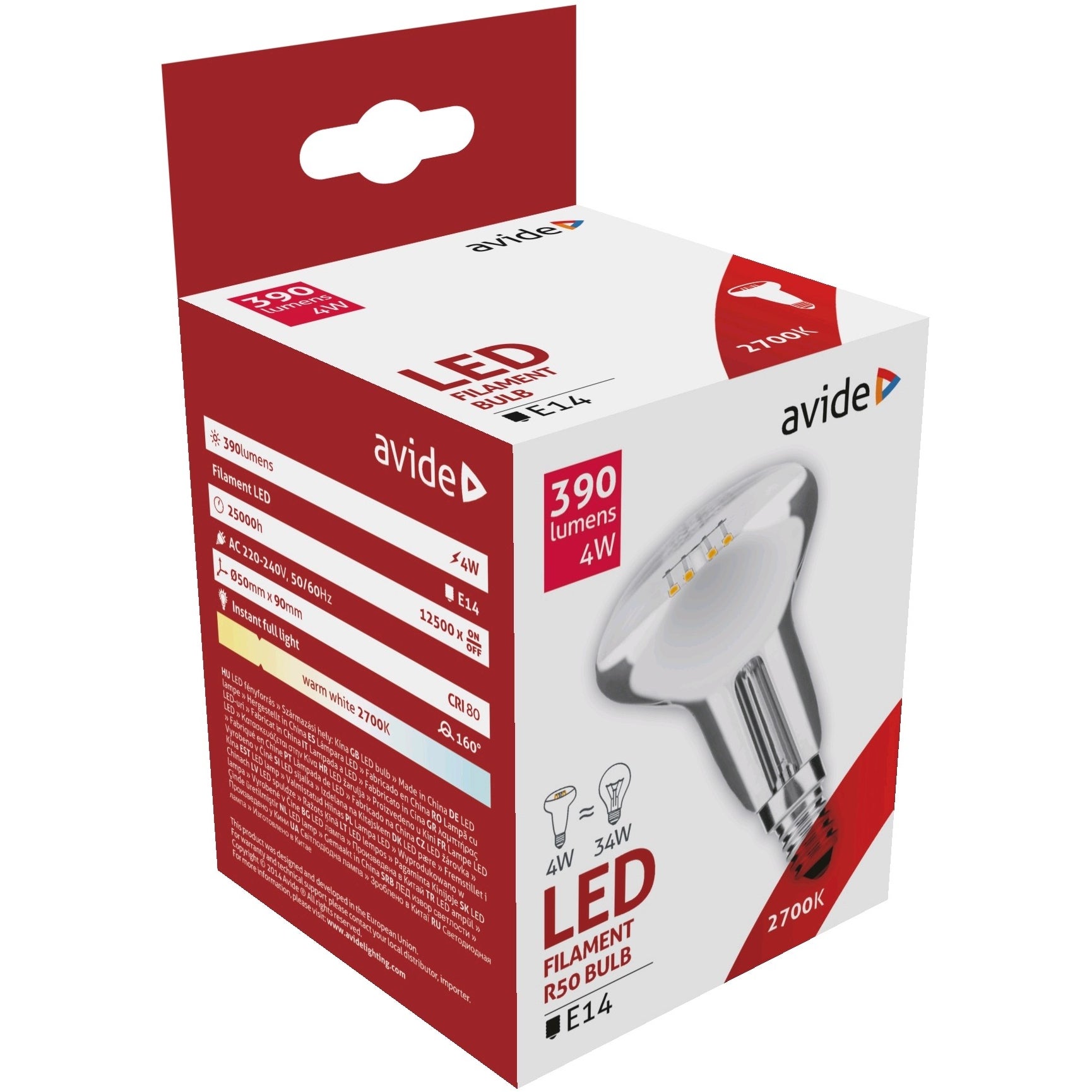 Avide LED Filament R50 4W E14 160° WW 2700K LED lamp