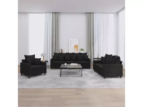 Ensemble de canapés 3 pcs avec coussins Noir Velours