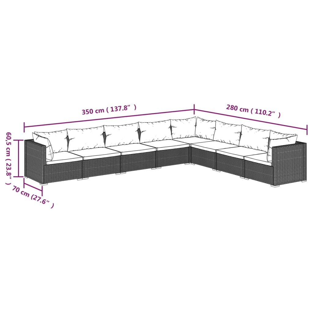 Salon de jardin meuble d'extérieur ensemble de mobilier 8 pièces avec coussins résine tressée gris