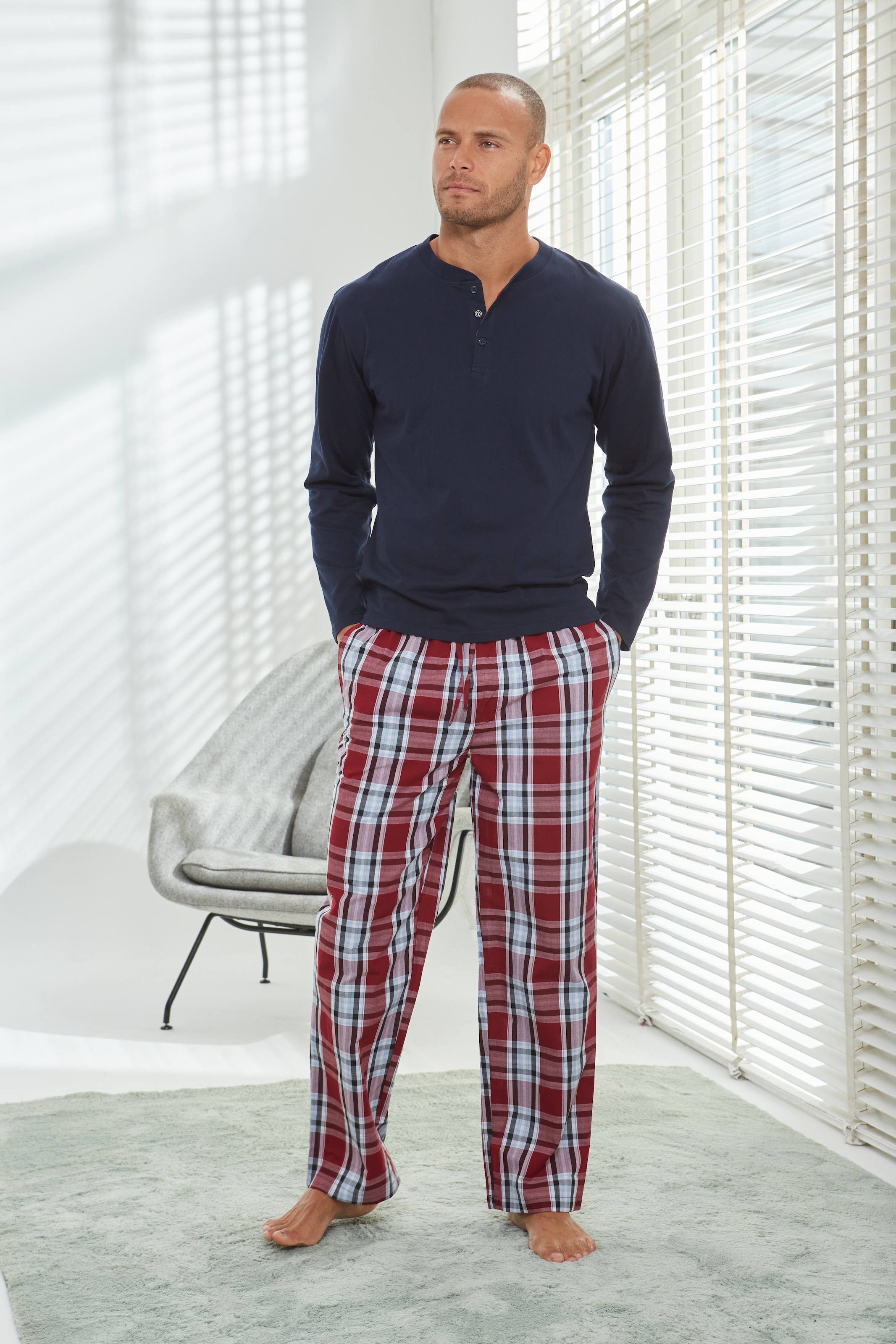 H.I.S Pyjama, 2 Stk. Schlafanzug in langer Form mit Webhose