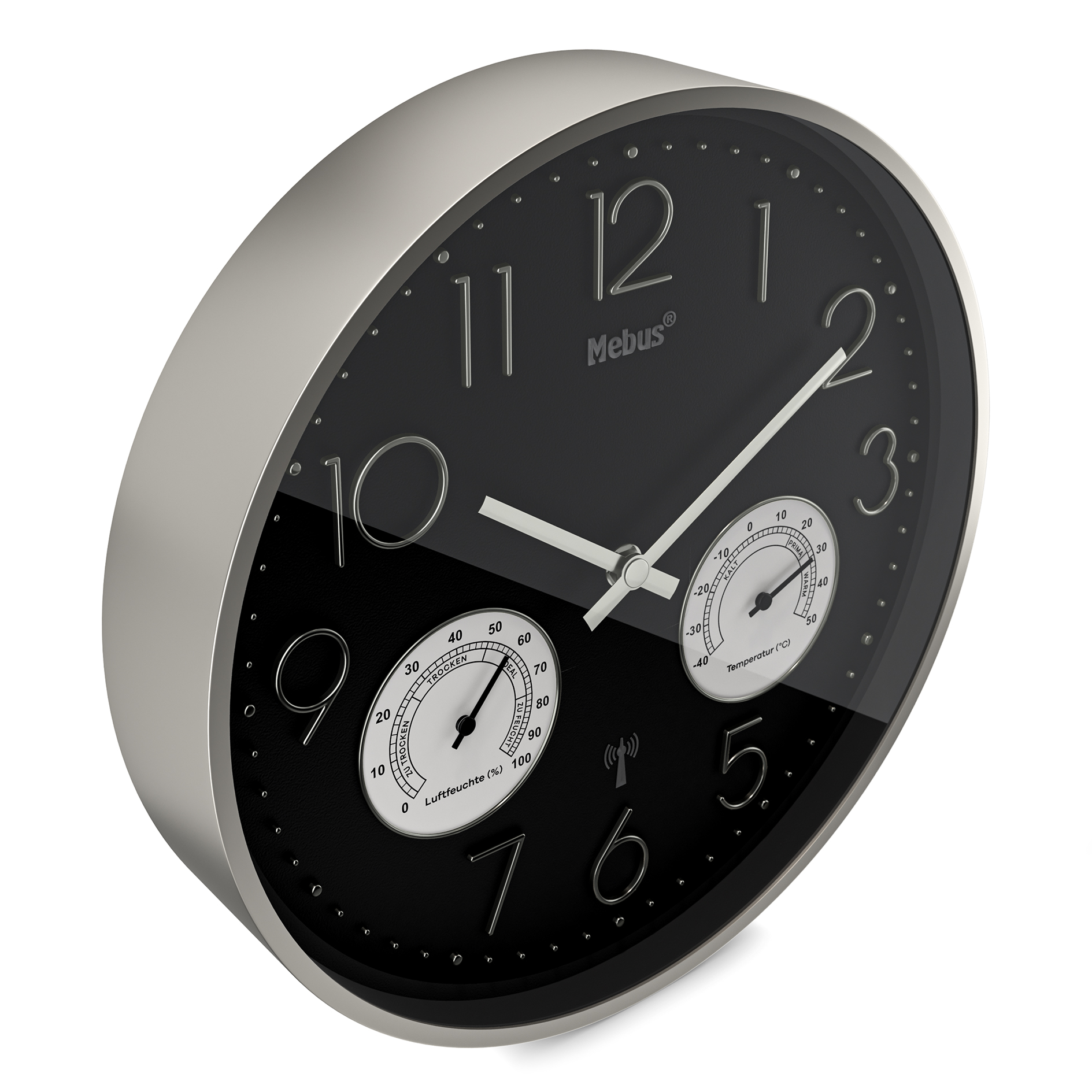 Funk-Wanduhr - schwarz - Thermo-/Hygrometer - Ø 30 cm