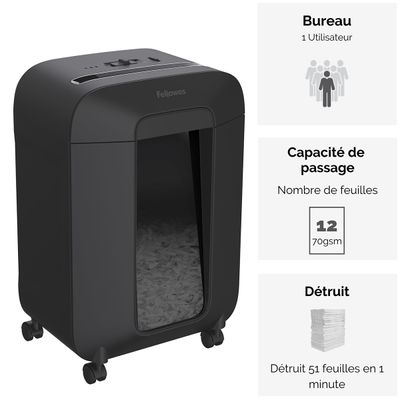 Fellowes Powershred LX85 - destructeur de documents coupe croisée - 12 feuilles - Corbeille 19 litres - sécurité SafeSense