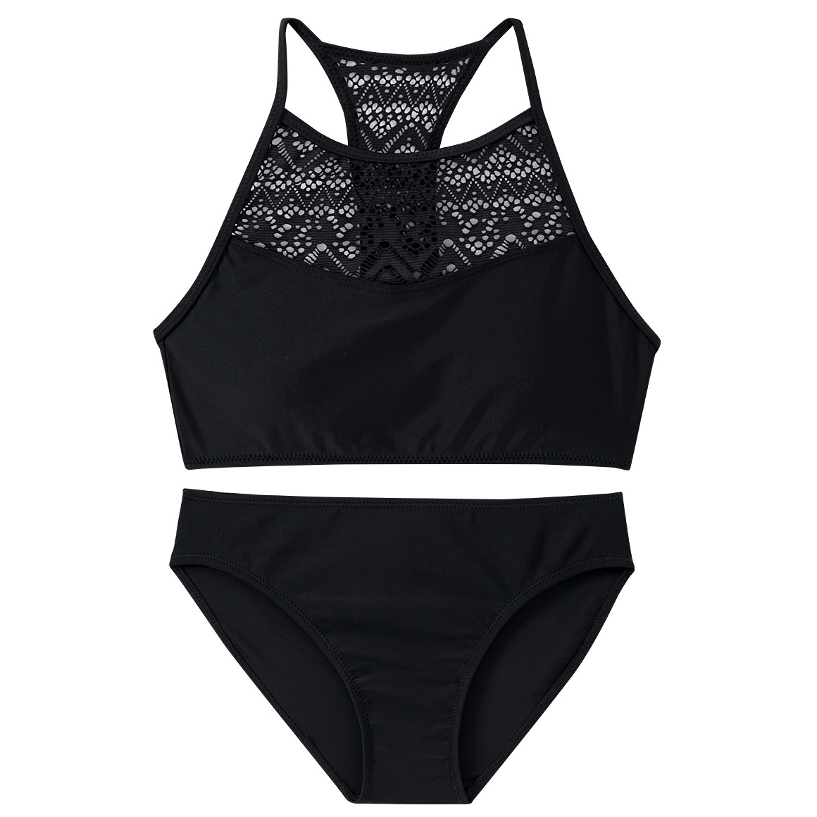 Yigga Mädchen Bikini mit Spitzen-Einsatz schwarz