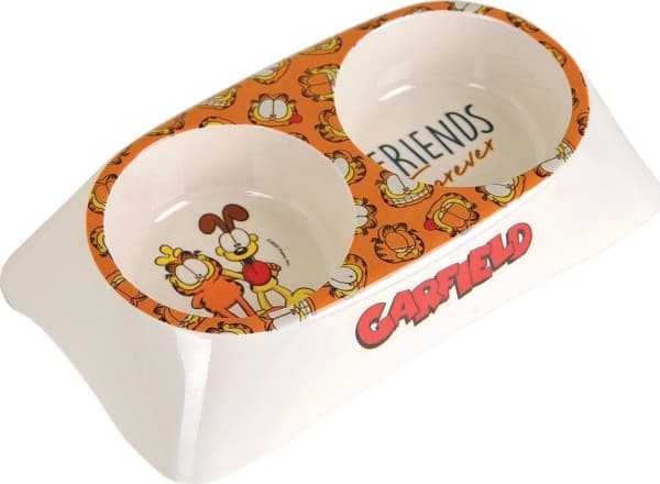 GARFIELD Garfield, dobbel melamin katteskål, hvit/gul