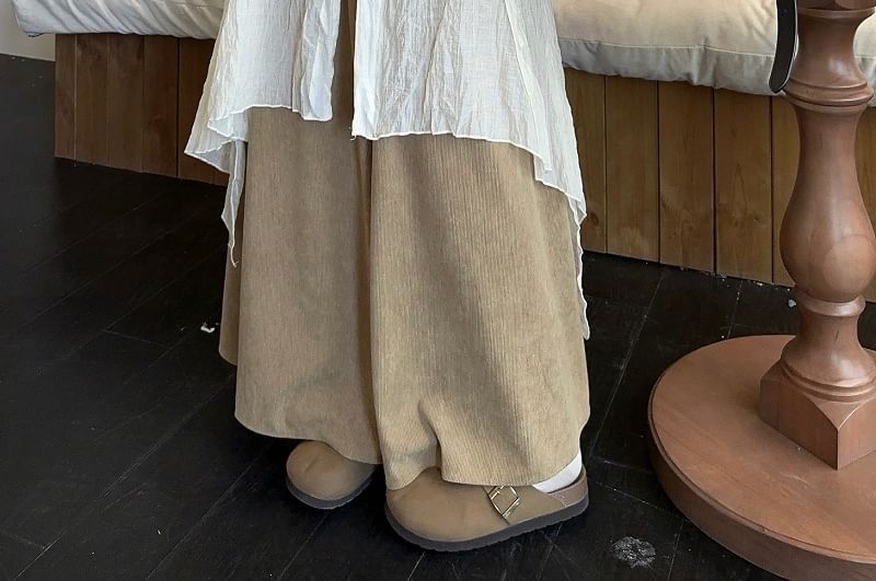 Vhancy - Ronde hals effen asymmetrische oversized trui / Lange mouwen V-hals doorschijnende blouse met knoopjes en split / Culottes met hoge taille