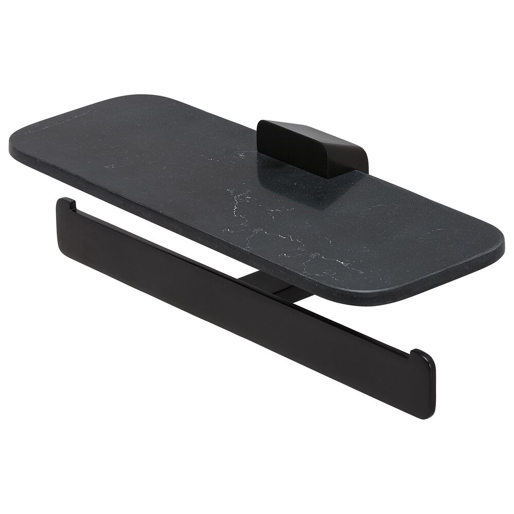 Geesa Shift toiletrolhouder dubbel zwart met planchet van matzwarte marmerlook