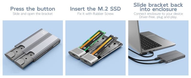Maiwo Dual Disk NVMe SSD-kabinet USB-C 3.1 GEN2 10 Gbps