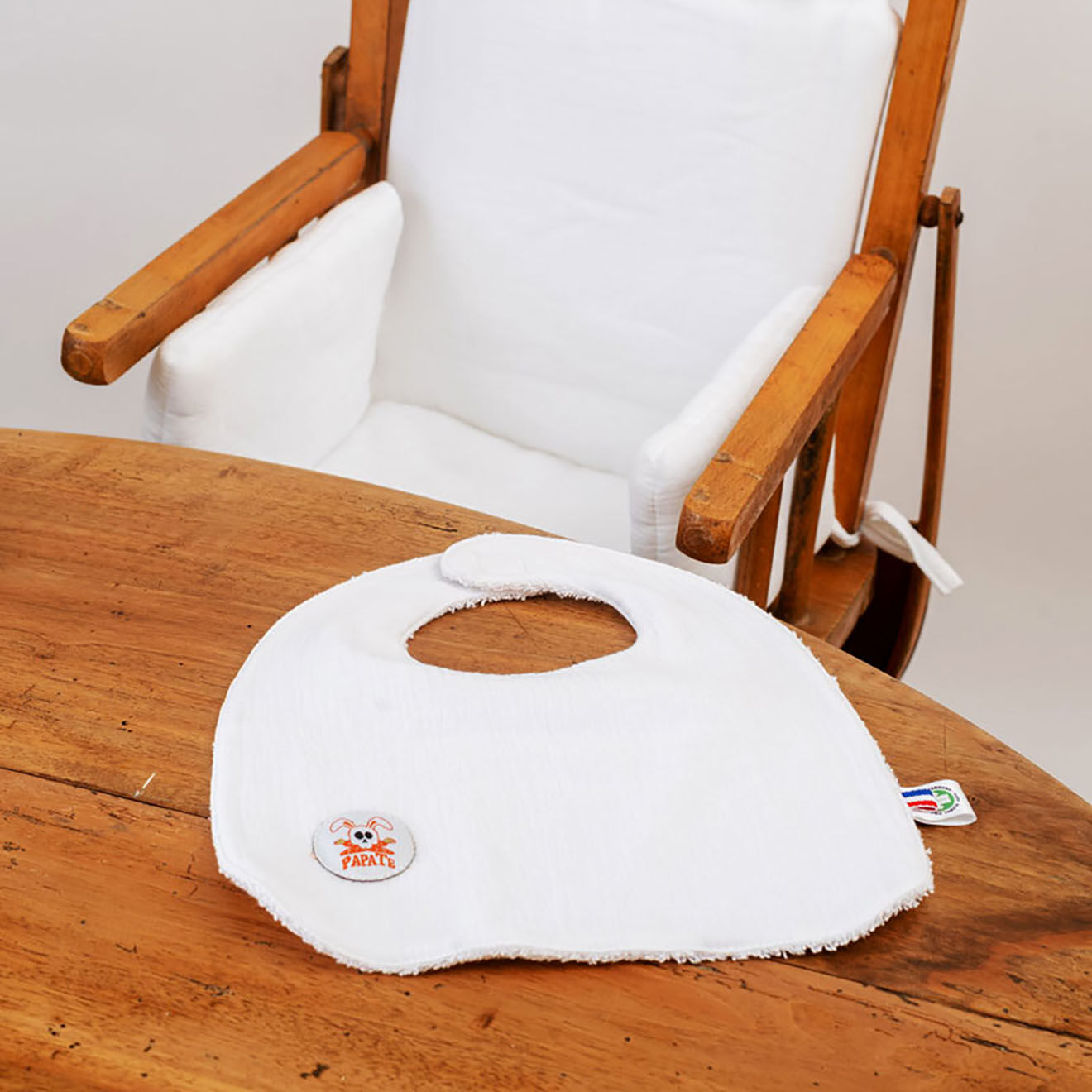 Papate Bavoir en Coton Bio blanc - 20x25 cm