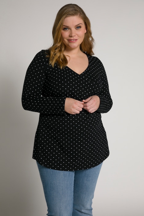 Bellieva-Wickelshirt, Punkte, V-Ausschnitt, Langarm, GOTS