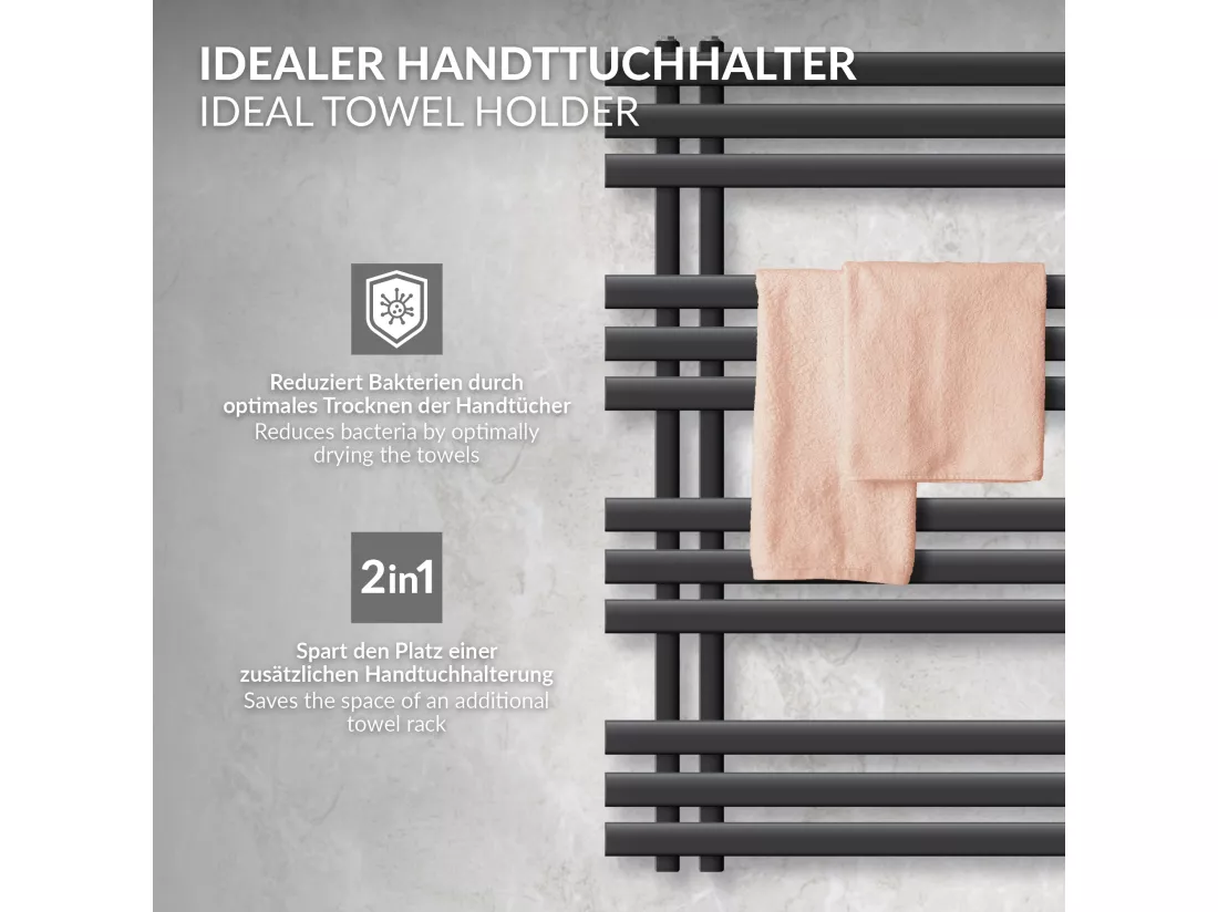 Iron EM radiateur sèche-serviettes anthracite 60x100 cm élément chauffant 300W
