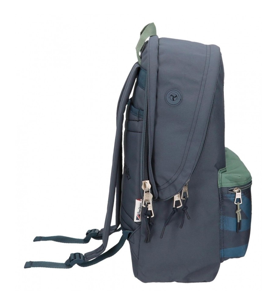 Mochila Pepe Jeans com suporte adaptável para computador, modelo Pepe JeansTom, dois compartimentos, azul escuro.