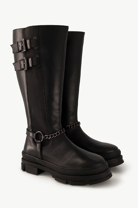 Lederstiefel, XL-Schaft, Kette, Wechselfußbett, Weite H