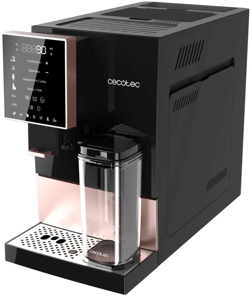 Cecotec Machine à Café Superautomatique Cremmaet Compactccino Black Silver, 19 bars, Réservoir à lait, Système Thermoblock, 5 niveaux de mouture, Réservoir à café 150g