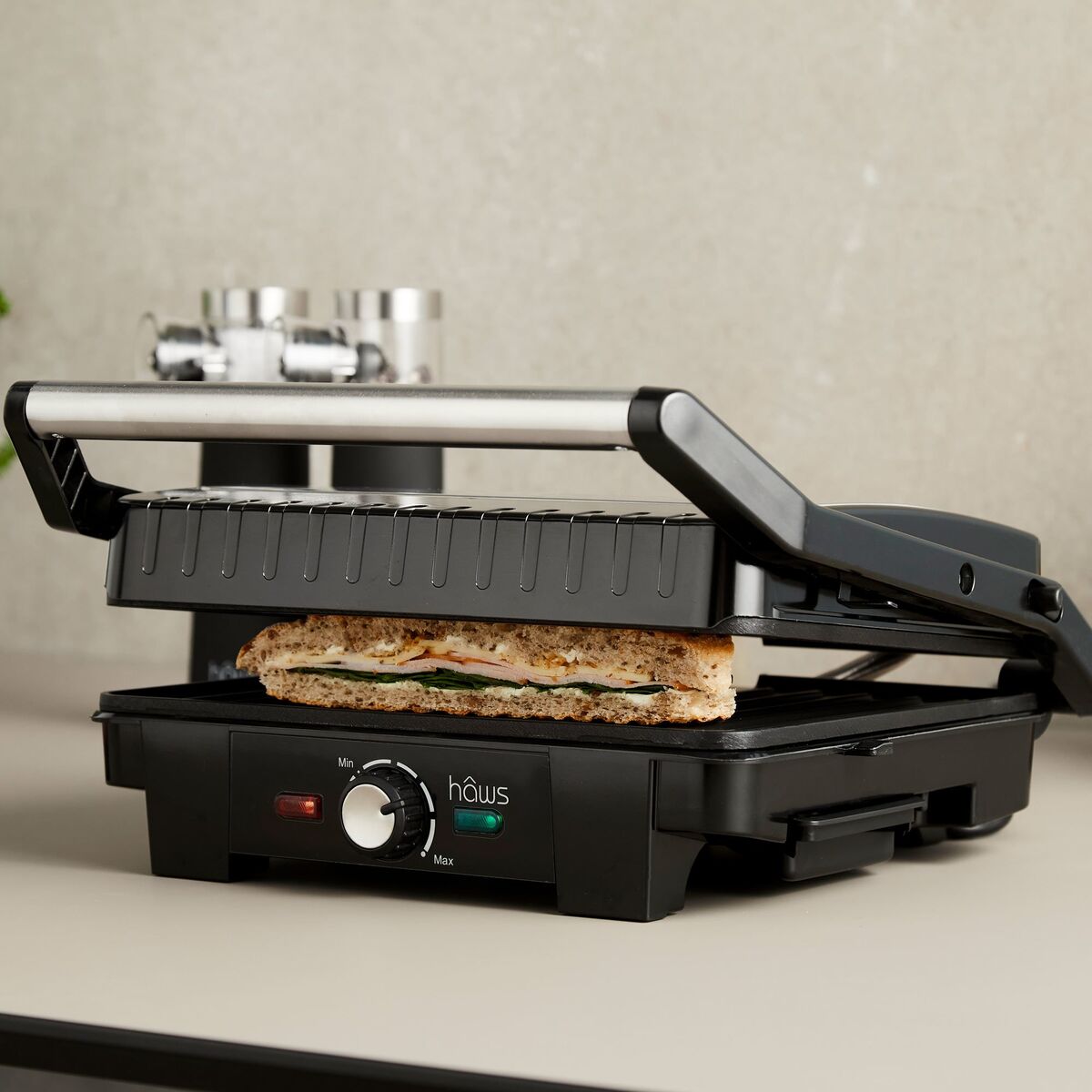 Falster bord-/paninigrill, svart/rustfritt stål